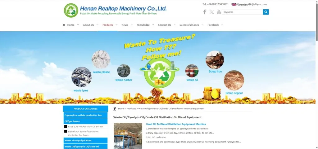 Realtop waste oil distillation equipment manufacturer website