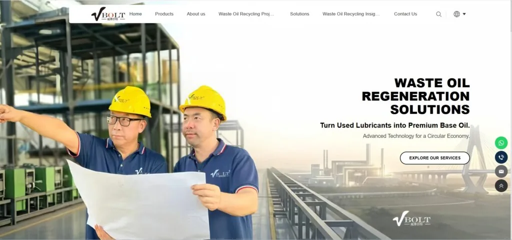 VBOLT waste oil distillation equipment manufacturer website
