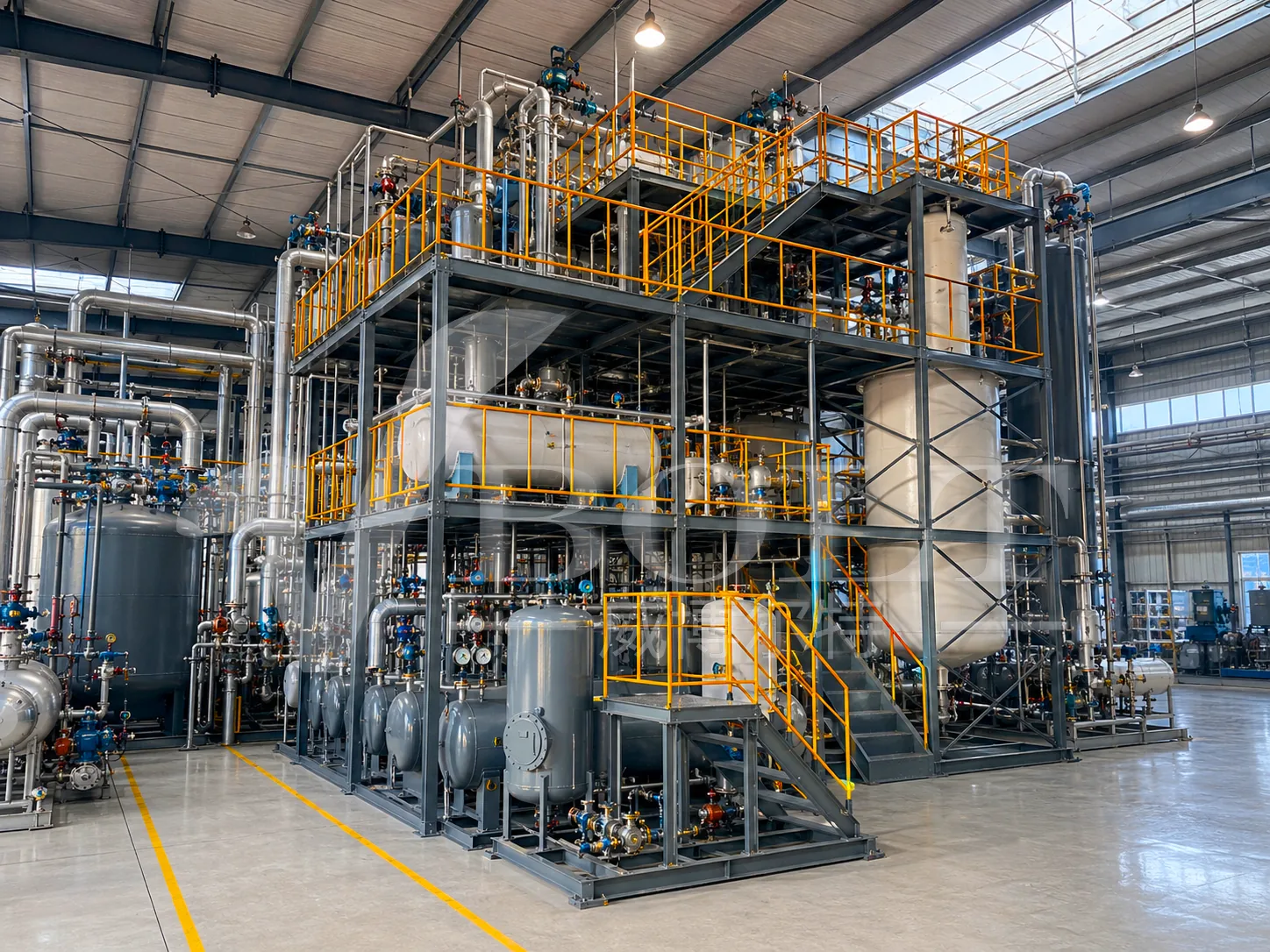 Industrial used oil distillation plant for fuel fraction recovery