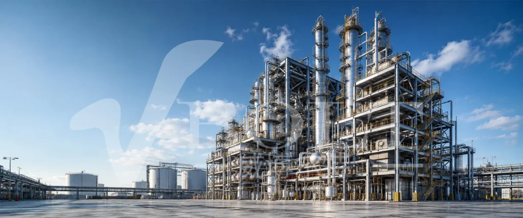 Industrial waste oil recycling plant and storage tanks