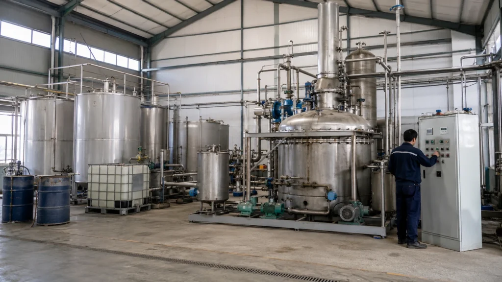 Batch waste oil distillation plant operation