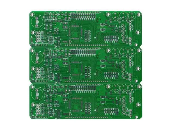 Double-sided printed circuit board with plated through-hole connections